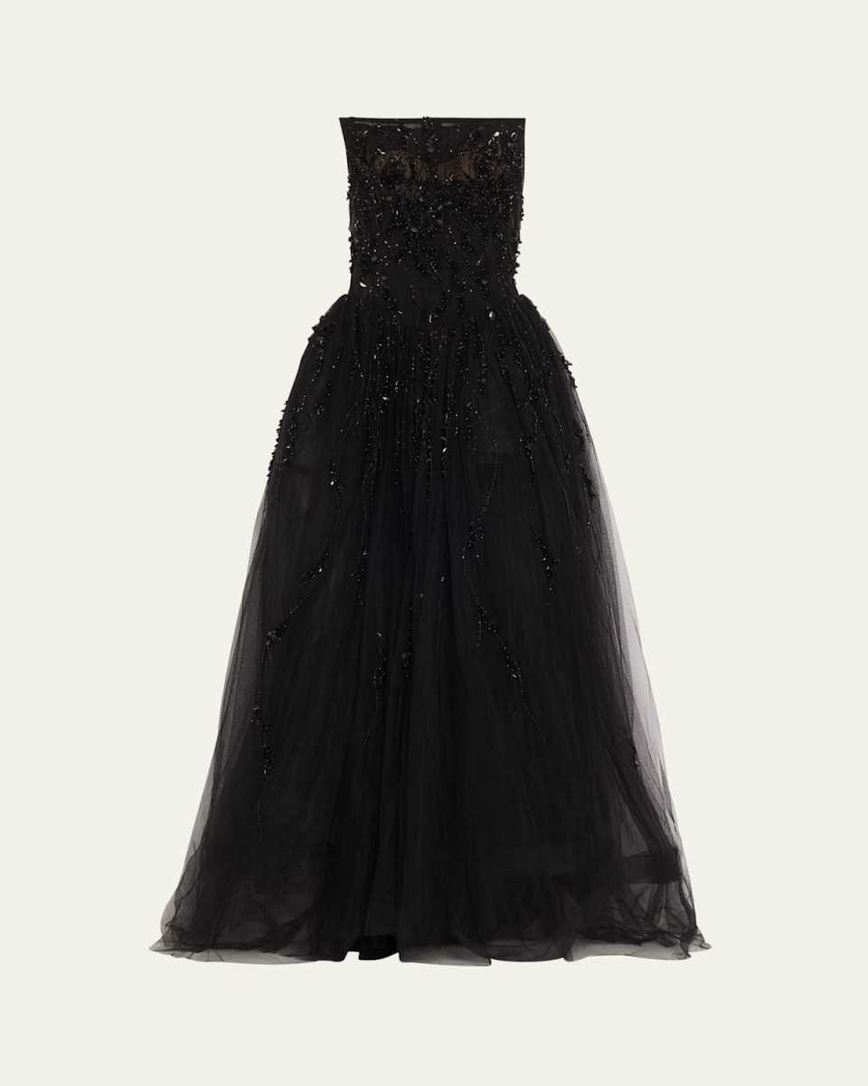 Sequined Tulle Drop-Waist Gown